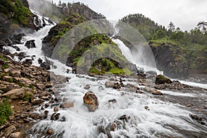 Latefossen & x28;Latefoss& x29; - one of the biggest waterfalls in Norway, Scandinavia, Europe