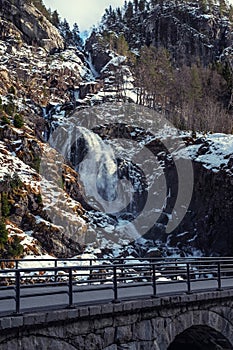 Latefossen waterfall in winter, Norway