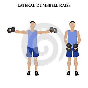 Lateral dumbbell raise workout exercise vector illustration