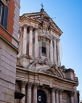 Lateral view on the facade of Saint Vincenzo and Anastasio church in Rome, Italy