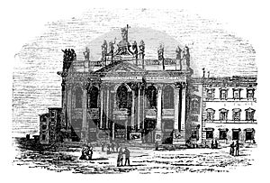 Laterano or Lateran church and palace, Italy, vintage engraving