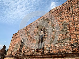 Laterite wall in the ruins of Ayutthaya, a World Heritage Site by UNESCO.