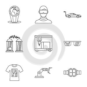 Latest electronic devices icons set, outline style