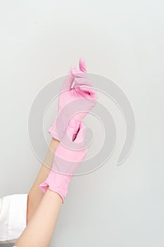 latex or rubber sterile gloves for doctor, surgeon or nurse. Hospital and laboratory equipment for protection against