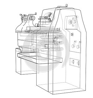 Lathe concept. Vector rendering of 3d