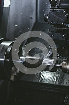 Lathe equipment in the factory manufacturing metal structures
