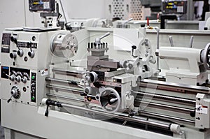Lathe turning machine in industrial factory