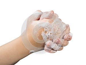 Lathered hands and soap