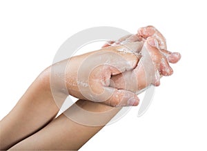 Lathered hands and soap