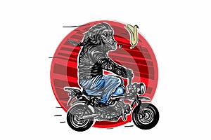 Vintage man with helmet bestride on mini vintage motorcycle. Vector illustrator design for biker lover. Japan vintage mini motorcy