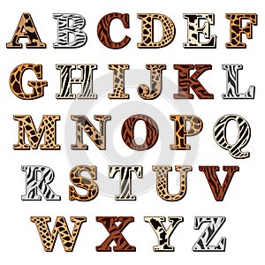 Latin alphabet with animal print