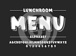 Latin alphabet. Bold font in cute white cartoon 3d style.