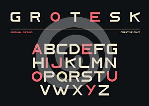 Latin alphabet, sans serif font in grotesk style photo