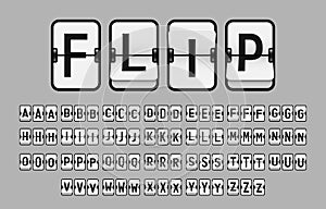 Latin Alphabet, Split-Flap or Simply Flap Display Style Used in Flip Clocks, Black Letters and White Flaps