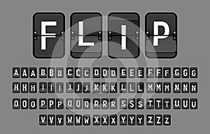 Latin Alphabet, Split-Flap or Simply Flap Display Style Used in Flip Clocks, White Letters and Black Flaps