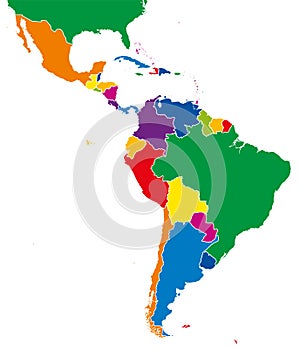 Latin America single states map full color