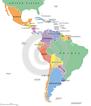 Latin America single states political map