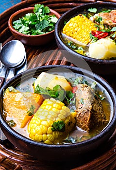 Latin American food. Traditional chilean pork soup cazuela. Cazuela Chilena