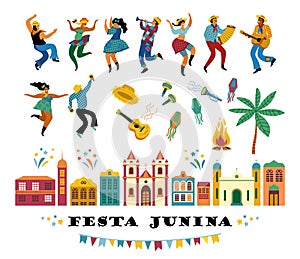 Latin American holiday, the June party of Brazil. Festa Junina. Vector set.