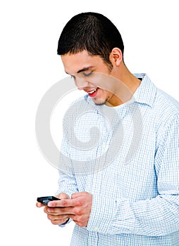 Latin American Man Using Phone