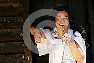 The Latin American woman drinking a mate photo