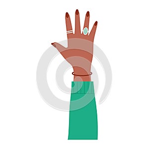 latin arm with one hand and brown nails on a white background