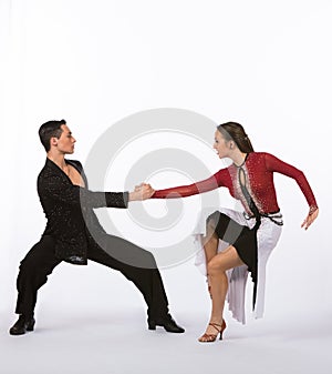 Latin Ballroom Dancers with Black and Red Dress