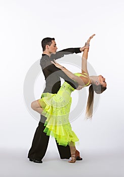 Latin Ballroom Dancers with Neon Yellow Dress - Back Bend