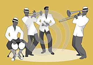 Latin band. Four Latin musicians playing photo