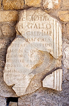 Latin illegible inscritption on ancient stone, Tarraco, Tarragon photo