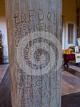 Latin Inscription, Church of San Nicola in Carcere, Rome, Italy