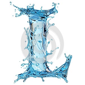 Latin letter L of water splashes. Letter L. Water splashes alphabet isolated on a white background.