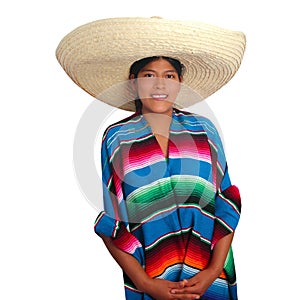 Latin mexican hispanic sombrero poncho woman photo