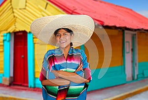 Latin mexican hispanic sombrero poncho woman