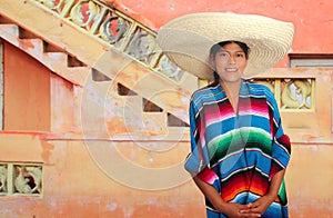 Latin mexican hispanic sombrero poncho woman photo