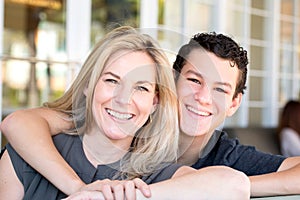 Latin mother and teenage son.