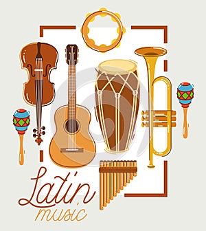 Latin music band salsa vector flat poster isolated over white background, live sound festival concert or night dancing party,