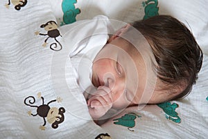 Latin newborn baby girl sleeping peacefully