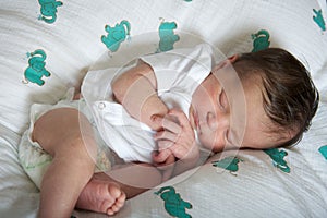 Latin newborn baby girl sleeping peacefully