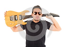 Latin young musician with electric guitar