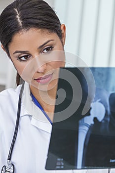 Latina Female Woman Hospital Doctor with X-Ray