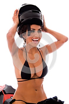 latina in motorcycle helm