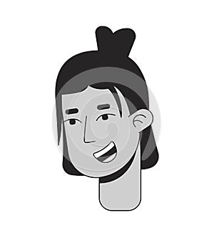 Latinamerican guy with medium length hair black and white 2D line cartoon character head