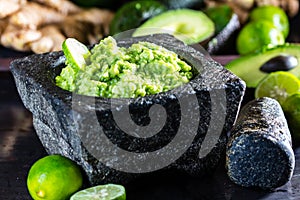Latinamerican mexican avocado sauce guacamole and ingredients