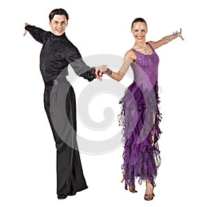 Latino dancers in action. Isolated on white