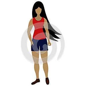 Latino girl posing. The sportswear model leads a healthy lifestyle. Flat style. Vector illustration. Isolated white background.