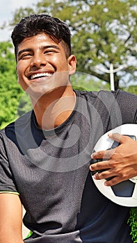 Latino Male Soccer Player Laughing