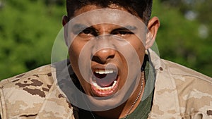 Latino Male Soldier And Anger