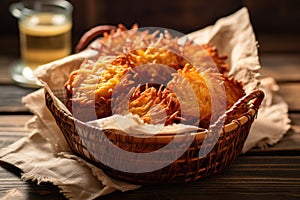 latkes in a basket lined with a napkin