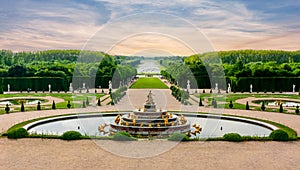 Latona fountain and Versailles park landscape, Paris suburbs, France